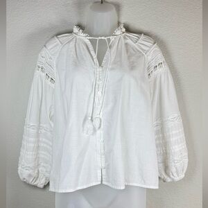 Suncoo Paris Luna Blouse‎ White Boho Peasant Blouse 100% Cotton Size M